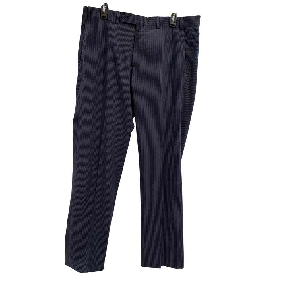 John Varvatos USA Mens‎ 36R Navy Blue Black Micro Check Seersucker Dress Pants